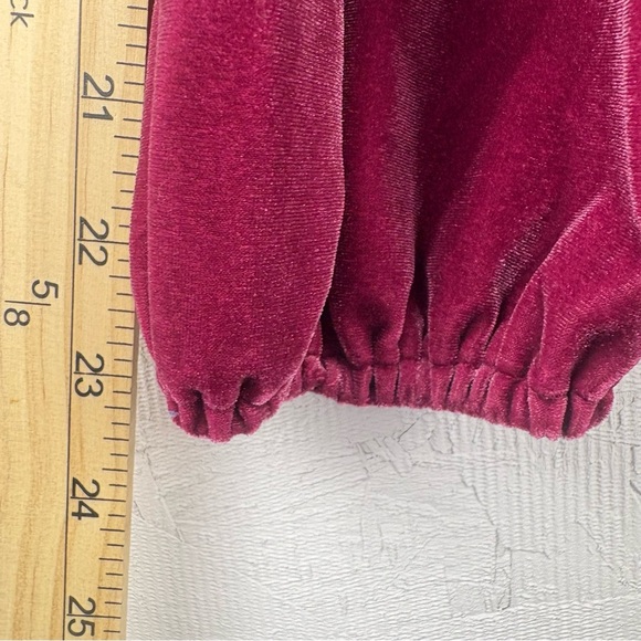 LOFT Women's Fuchsia Velvet Blouse NWOT Long Balloon Sleeves Barbiecore Small - Picture 9 of 9